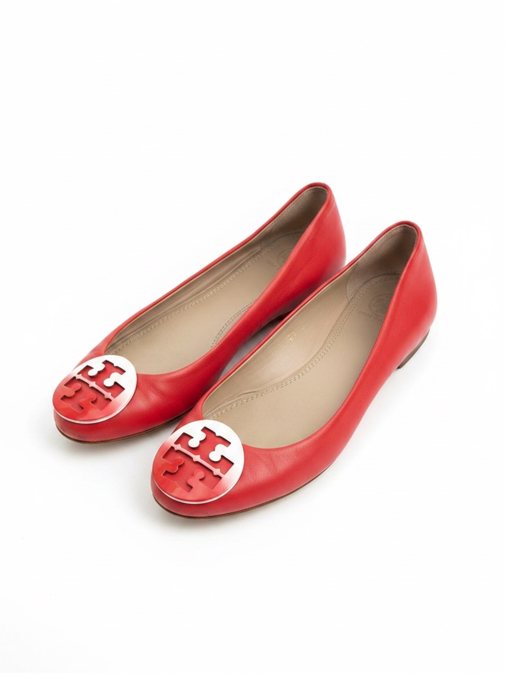 Tory Burch Reva Dip Dye Logo Ballet Flats Masai Red Veg Nappa Leather 8.5 M